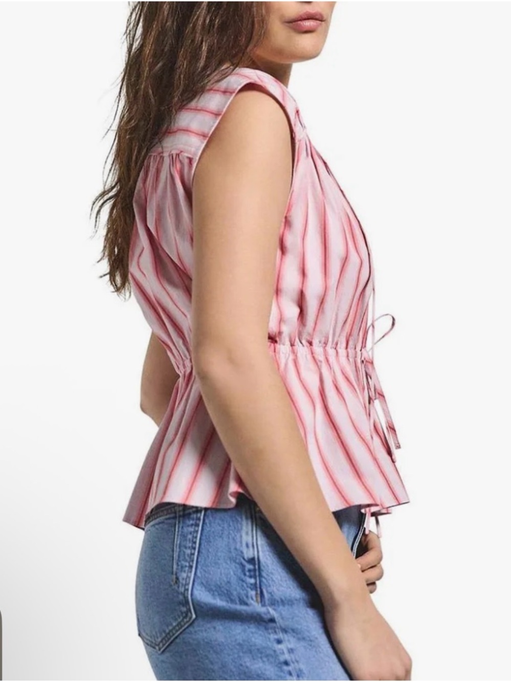 Derek Lam 10 Crosby Caroline Striped Cotton Tie-Front Peplum Top - Picture 2 of 9